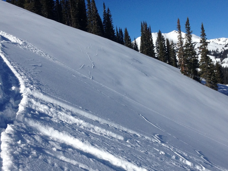 Echelon cracks noted on hard turn mid-slope from skier on January 15th, 2015