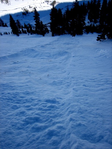 Shaded paths that ran 2/1 in this area have small facet sluff concerns now, which indicates how weak they are if we see future loading.