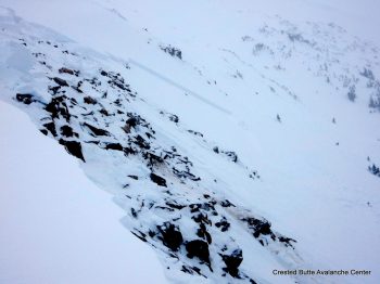 Remotely triggered cornice fall/ persistent slab avalanche.  NE aspect of Coon Basin.